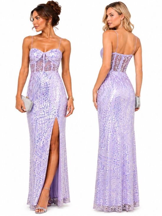 Lulus Dresses & Skirts - Lulu’s NWOT Perfection Seeker Lavender Iridescent Sequin Bustier Prom Maxi Dress